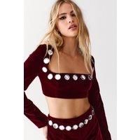 Bonded Velvet Embellished Crop Top