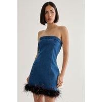 Nastygal Womens Mini Dress Blue Short Sleeveless Party Feather Denim