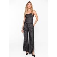 Nastygal Womens Trousers Grey Wide-Leg Casual Pockets Tailored Pinstripe