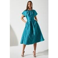Coast Womens Cape Sleeve Midi Dress Elegant Jacquard Teal Formal Occasion