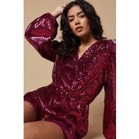 Oasis Womens Sequin Playsuit Red Wrap Style Balloon Sleeves Petite Fit
