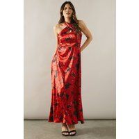 Womens Printed Satin Halterneck Maxi Dress