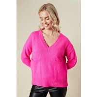 Womens Pocket Front V Neck Jumper