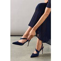 Wallis Womens Strappy Heels Navy Satin Pointed Toe High Stiletto Shoes