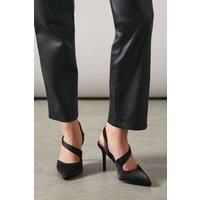 Wallis Womens Strappy Heels Black Satin Pointed Toe High Stiletto Shoes