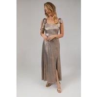 Oasis Womens Bridesmaids Dress Oyster Elegant Side Slit Adjustable Tie Shoulders