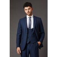 Burton Mens Suit Jacket Navy Tweed Look Regular Fit Two Button Closure