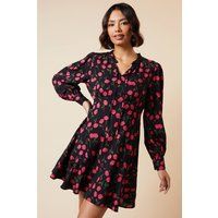 Womens Black Floral Lace Yoke Mini Dress