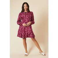 Womens Berry Floral Lace Yoke Mini Dress