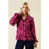 Womens Berry Floral Lace Trim Overhead Blouse