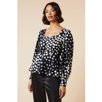 Womens Black Spot Button Front Blouse