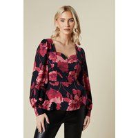 Womens Large Pink Floral Button Front Blouse