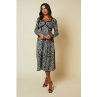 Womens Zebra Lace Front Midi Dress
