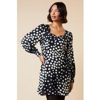 Womens Black Spot Button Front Mini Dress