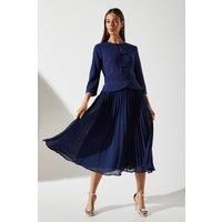 Coast Womens Midi Dress Navy Ivory Lace 3/4 Sleeve Formal Wedding Party