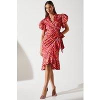 Coast Womens Midi Dress Multi Feather Brushstroke Print Wrap Short Sleeve