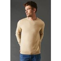 Active Merino Wool Club Check Sleeves Knit Crew Neck Jumper Beige