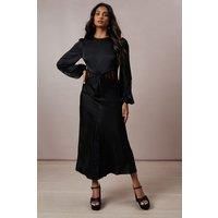 Oasis Womens Midi Dress Black Lace Insert Satin Long Sleeve