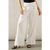 Wallis Womens Wide Leg Trousers Ivory High Waist Gold Button Smart Formal