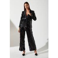 Coast Womens Jacket Black Sequin Satin Trim Blazer Petite Fit Party Cocktail