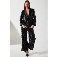 Coast Womens Black Trousers Sequin Embellished Satin Trim Wide Leg Cocktail