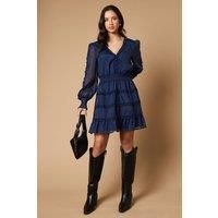 Plain Organza Ruffle Detail Mini Dress