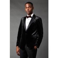 Burton Mens Blazer Slim Fit Velvet Tuxedo Jacket Black Formal Wear