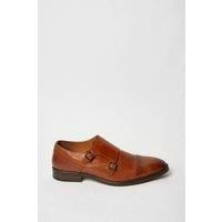 Burton Mens Dress Monk Strap Shoes Tan Leather Formal