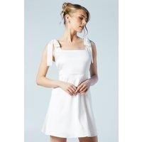 Oasis Womens Bridal Mini Dress Ivory Tie Shoulder Satin Flattering Fitted Bodice