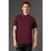 Burton Mens Polo Shirt Burgundy Zip Collar Tipped Edges Short Sleeve Casual