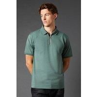 Burton Mens Polo Shirt Khaki Relaxed Fit Contrasting Zip Detail