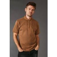 Mens Yoke Detail Zip Polo Shirt - Light Brown - Xl