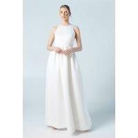 Structured Satin Halter Top Full Skirted Wedding Dress