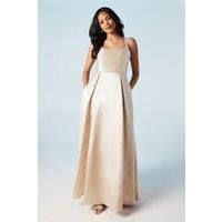 Scoop Neck Full Skirted Twill Bridesmaids Dress