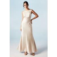 Trailing Bow Back Satin Bridesmaids Dress