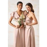 V Neck Waist Detail Satin Bridesmaids Dress