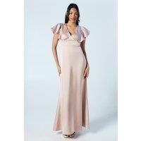 V Neck Waist Detail Satin Bridesmaids Dress
