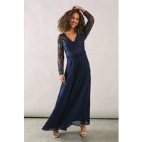 Womens Long Sleeve Lace Top Chiffon Skirt Maxi Dress