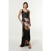 Viscose Satin Printed Panelled Train Maxi Skirt