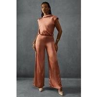 Misspap Rust Wide Leg Jumpsuit Womens Occasion Jumpsuits