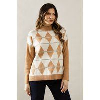 Womens Diamond Pattern Roll Neck Jumper