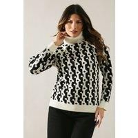 Wallis Womens Jumper Mono Round Neck Button Detail Pattern Long Sleeves