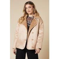Dorothy Perkins Womens Jacket Button Through Borg Aviator Taupe Casual Coat