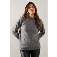 Womens Diamante Detail High Neck Jumper