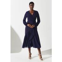 Chiffon And Crepe Mix Wrap Skirt Midi Dress