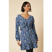 Womens Tall Tie Front ruffle Bust long sleeve Mini dress