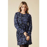 Dorothy Perkins Womens Mini Dress Animal Zebra Print Long Sleeve Tie Back