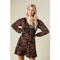 Dorothy Perkins Womens Mini Dress Animal Casual Long Sleeve V Neck Machine Wash