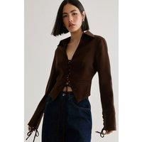 NastyGal Women's Tailored Lace Front Jacket in Chocolate | Size: 6