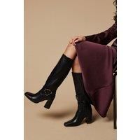 Biker Detail High Block Heel Knee Boot